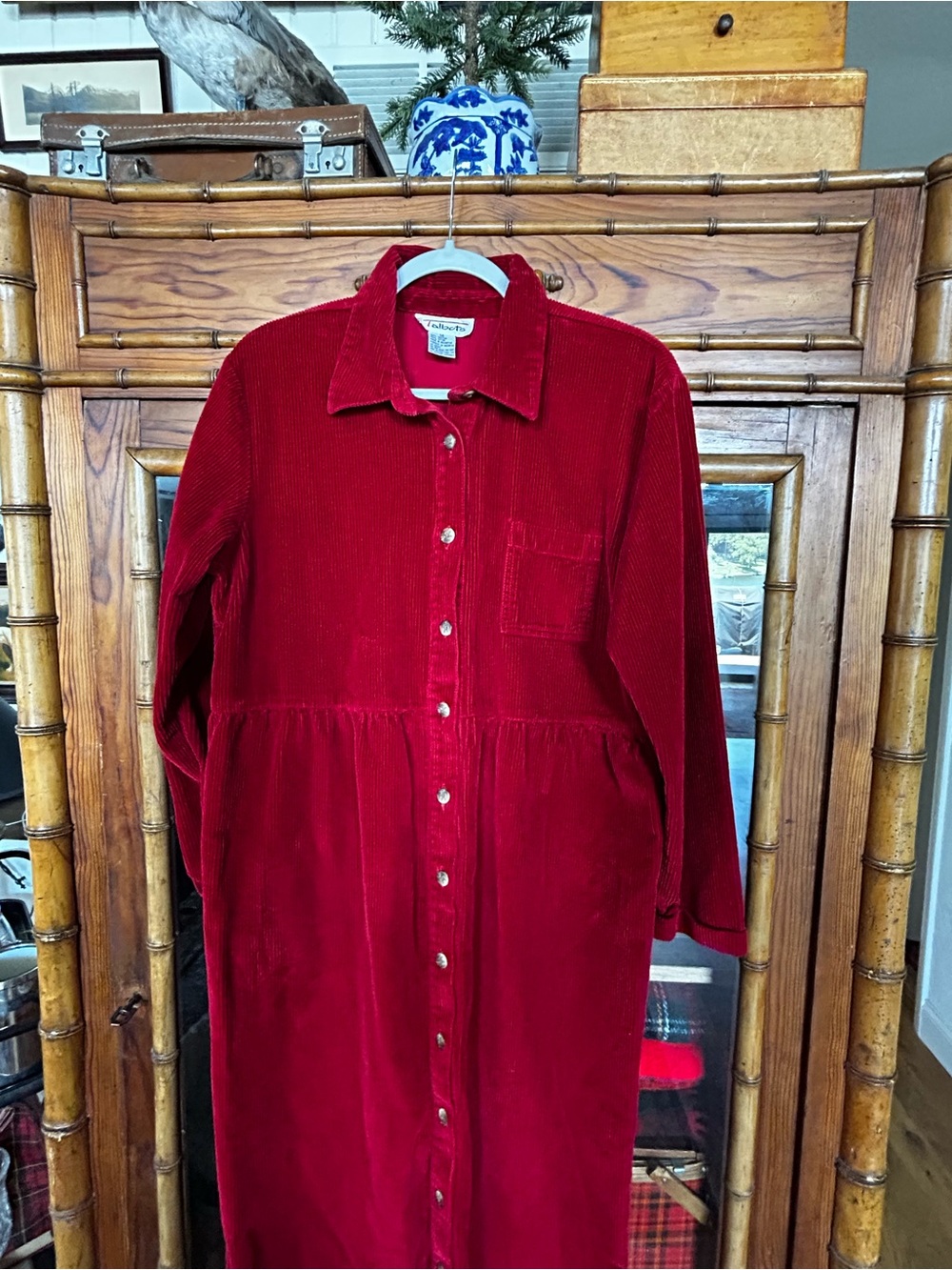 Talbots Red Button-Front Corduroy Dress - Picture 4 of 5